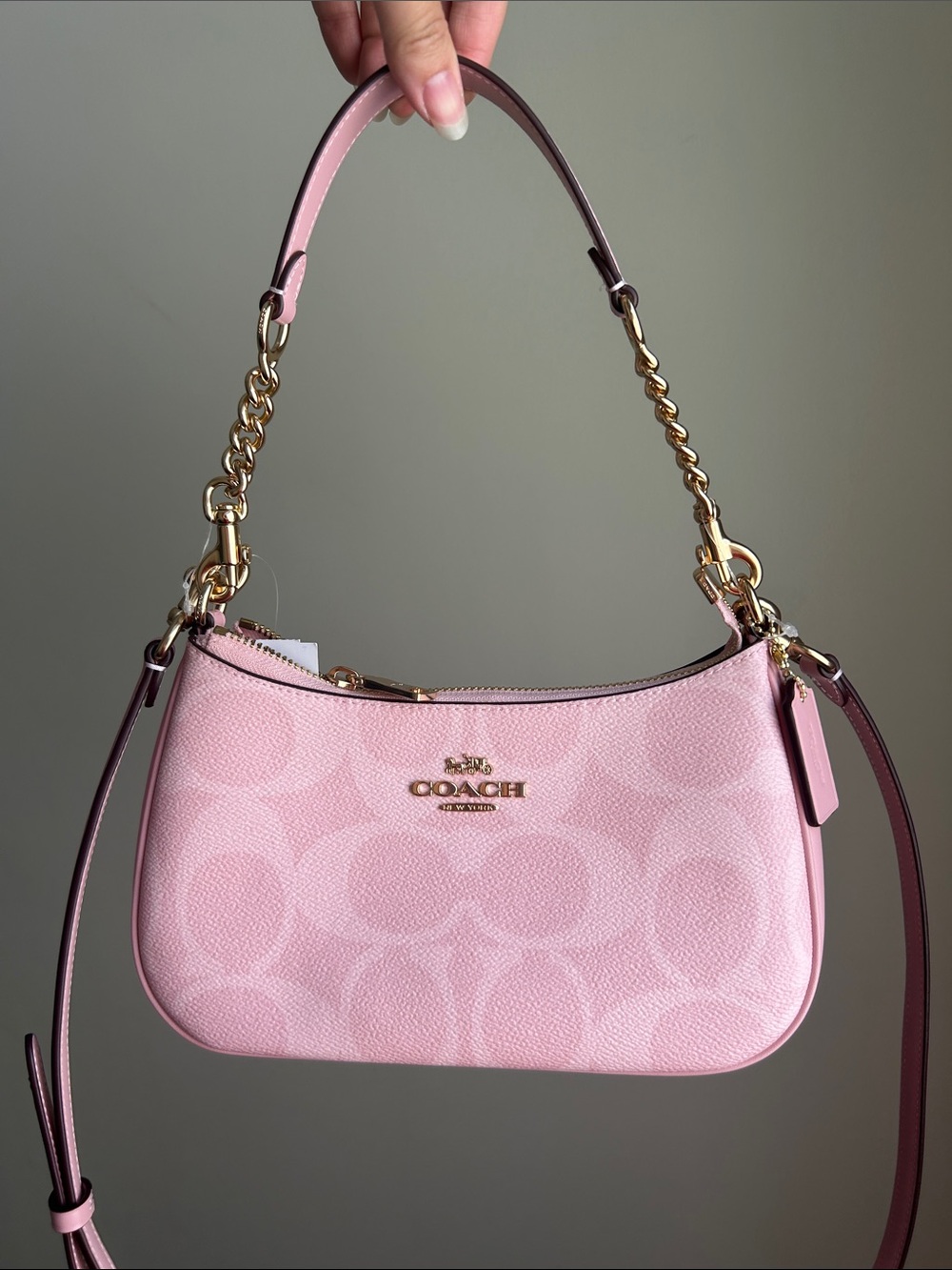 NWT Coach Teri Shoulder Bag In Signature Canvas, Powder Pink/Gold - Picture 4 of 9